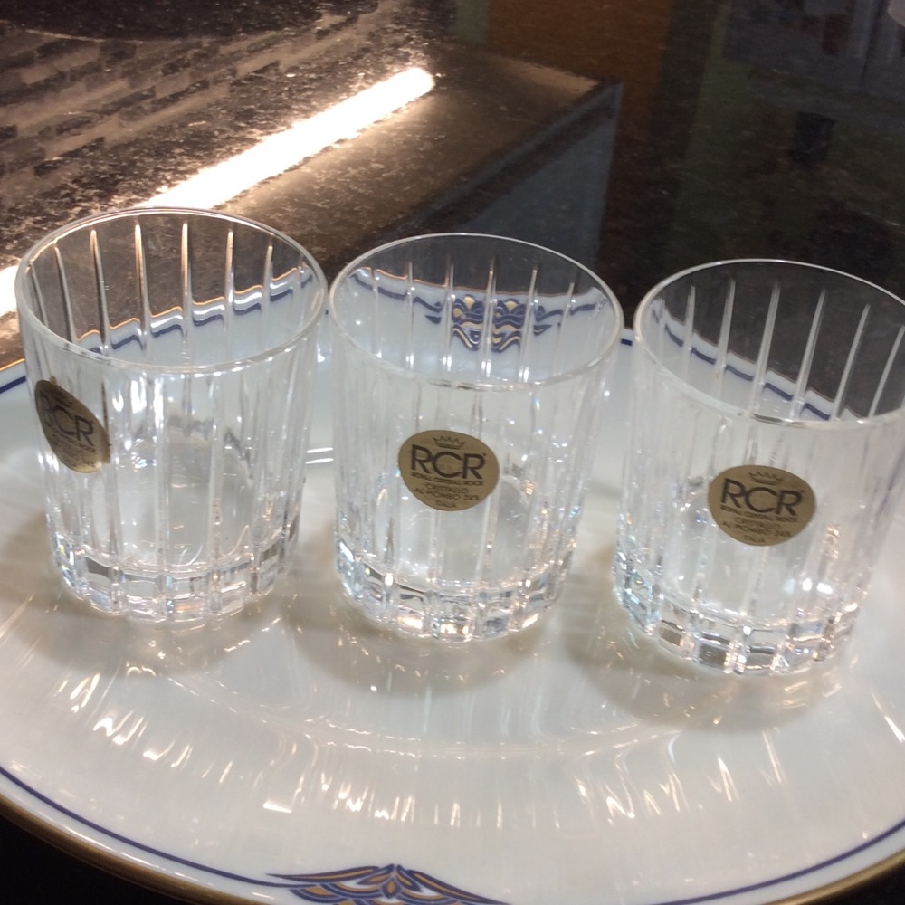 3 RCR ITALY ROYAL CRYSTAL TUMLER ROCK SHOT GLASSES New